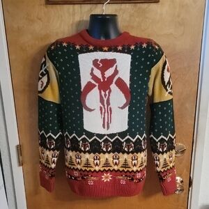 Star Wars Mandalorian Ugly Christmas Sweater - Red, Green, Yellow Size Medium